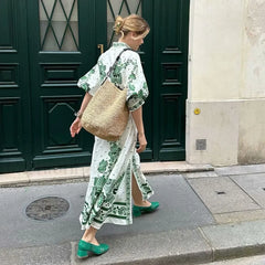 Printed Long Sleeve Boho Dress