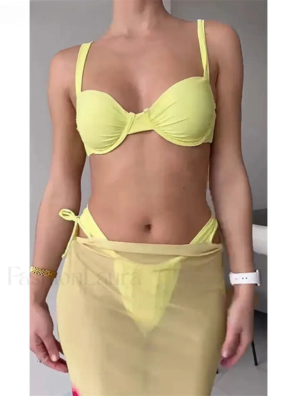 Printed Underwired Skirt Three Piece Set