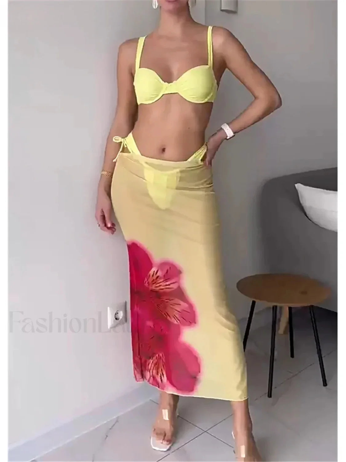 Printed Underwired Skirt Three Piece Set