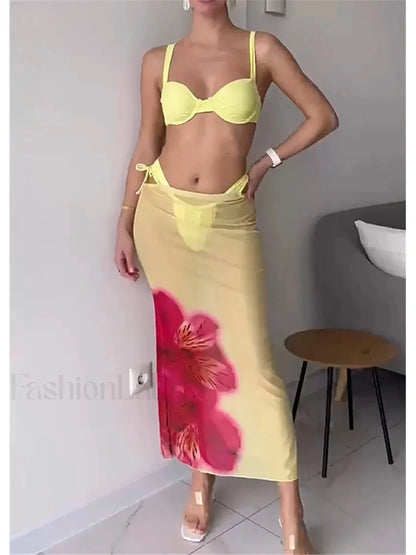 Printed Underwired Skirt Three Piece Set