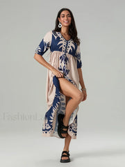 Printed V Neck Summer Boho Dress