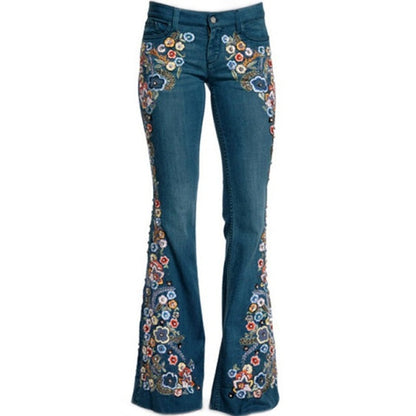 KittenAlarm - Trends Hot Sale Women Embroidered Bell Bottoms Skinny Jeans Floral Flared Jeans Ladies Spring Casual Denim Pants XS-4XL