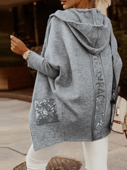 Loose Leopard Print Letter Hooded Cardigan