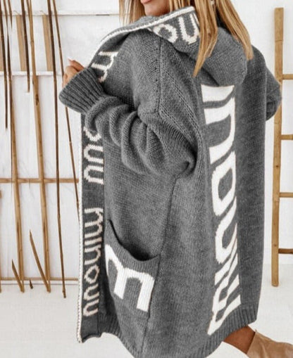 Loose Leopard Print Letter Hooded Cardigan