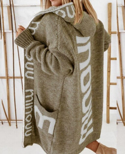 Loose Leopard Print Letter Hooded Cardigan