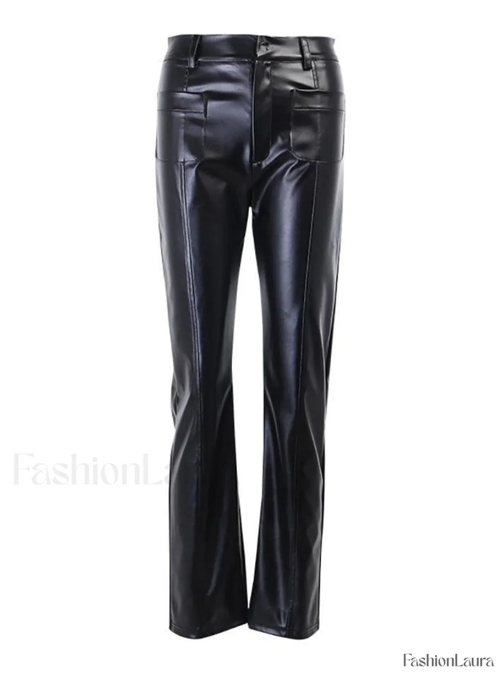 Pu High Waist Straight Pants Pants