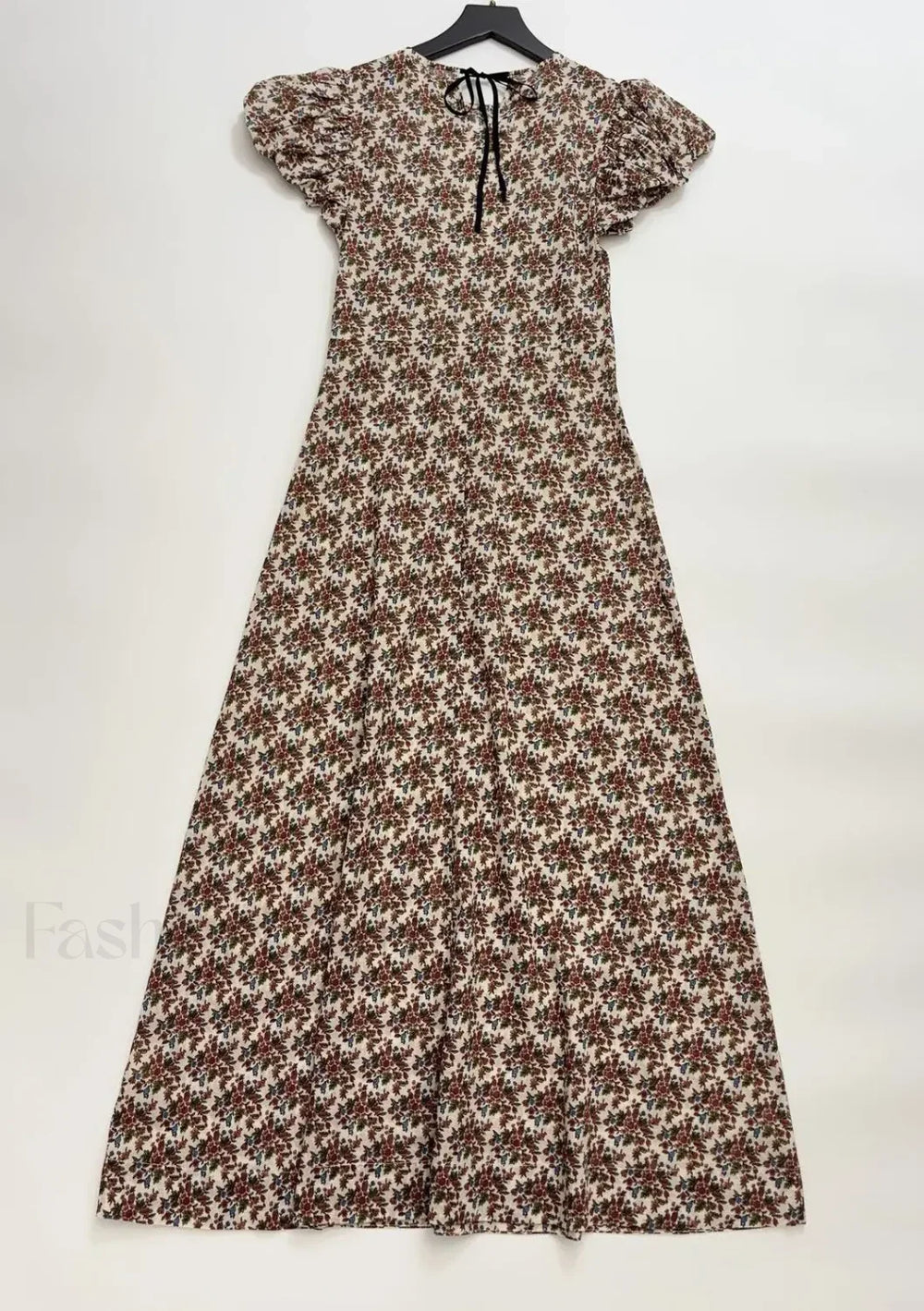 Puff Flower Print Slim Cotton Holiday Midi Dress Dress / XS