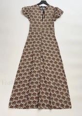 Puff Flower Print Slim Cotton Holiday Midi Dress Dress / XS