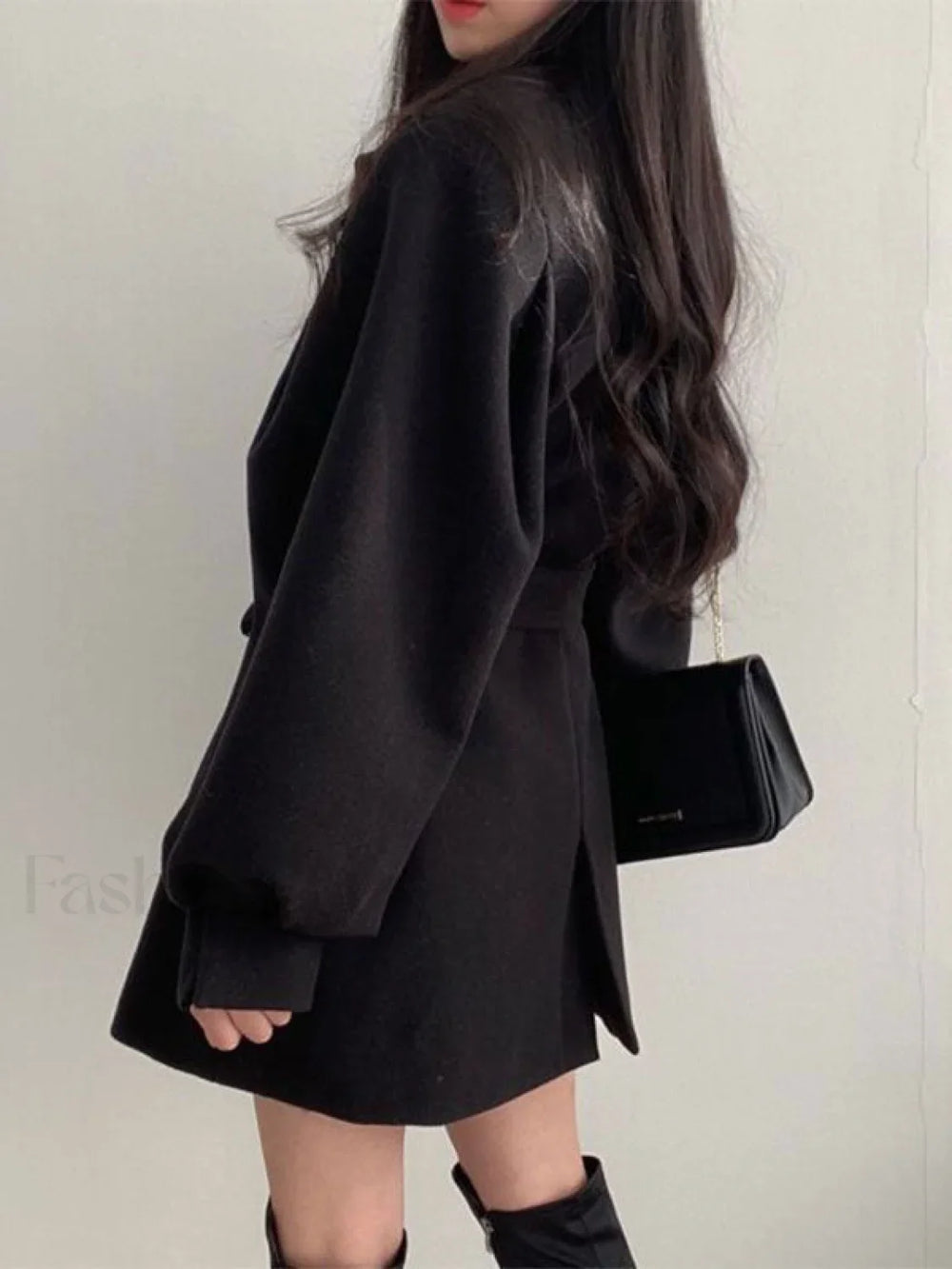 Puff Sleeve Belted Woolen Coat Coat