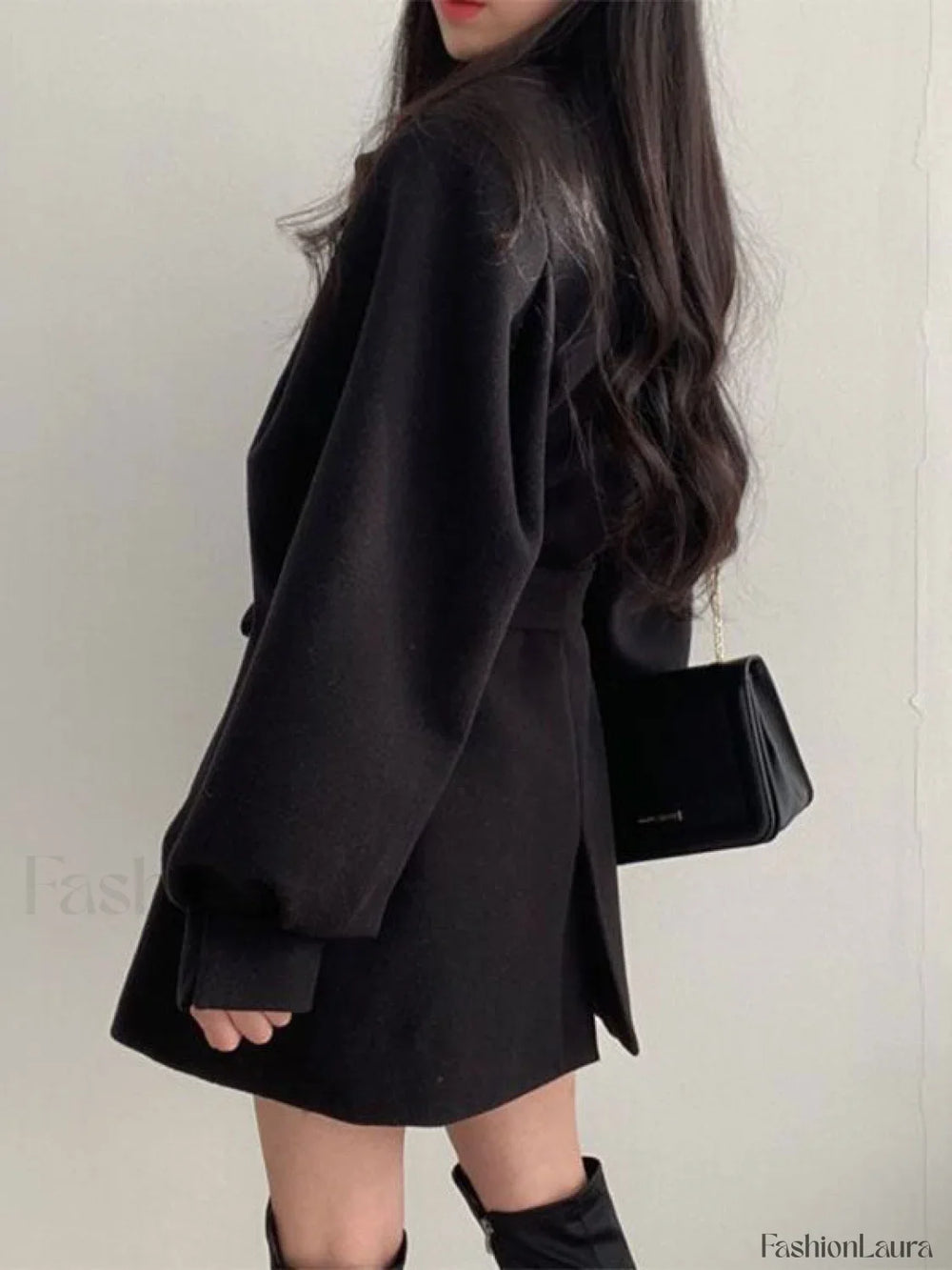 Puff Sleeve Belted Woolen Coat Coat