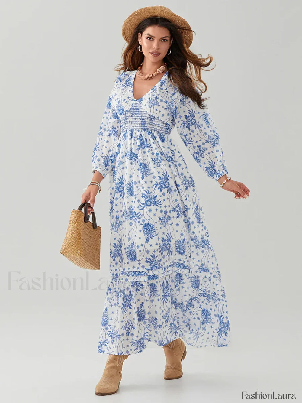 Puff Sleeve Flowy Boho Dress