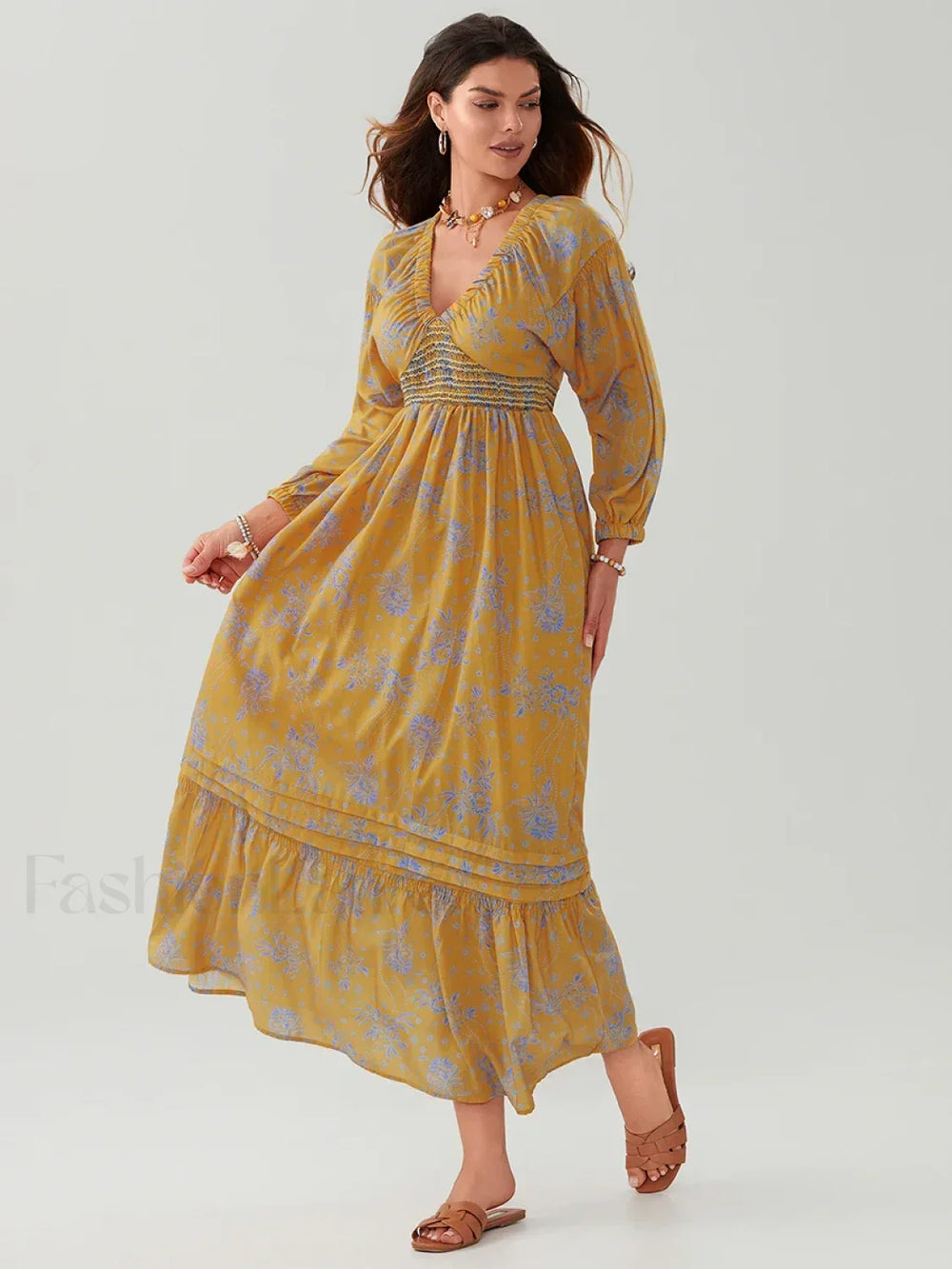Puff Sleeve Flowy Boho Dress