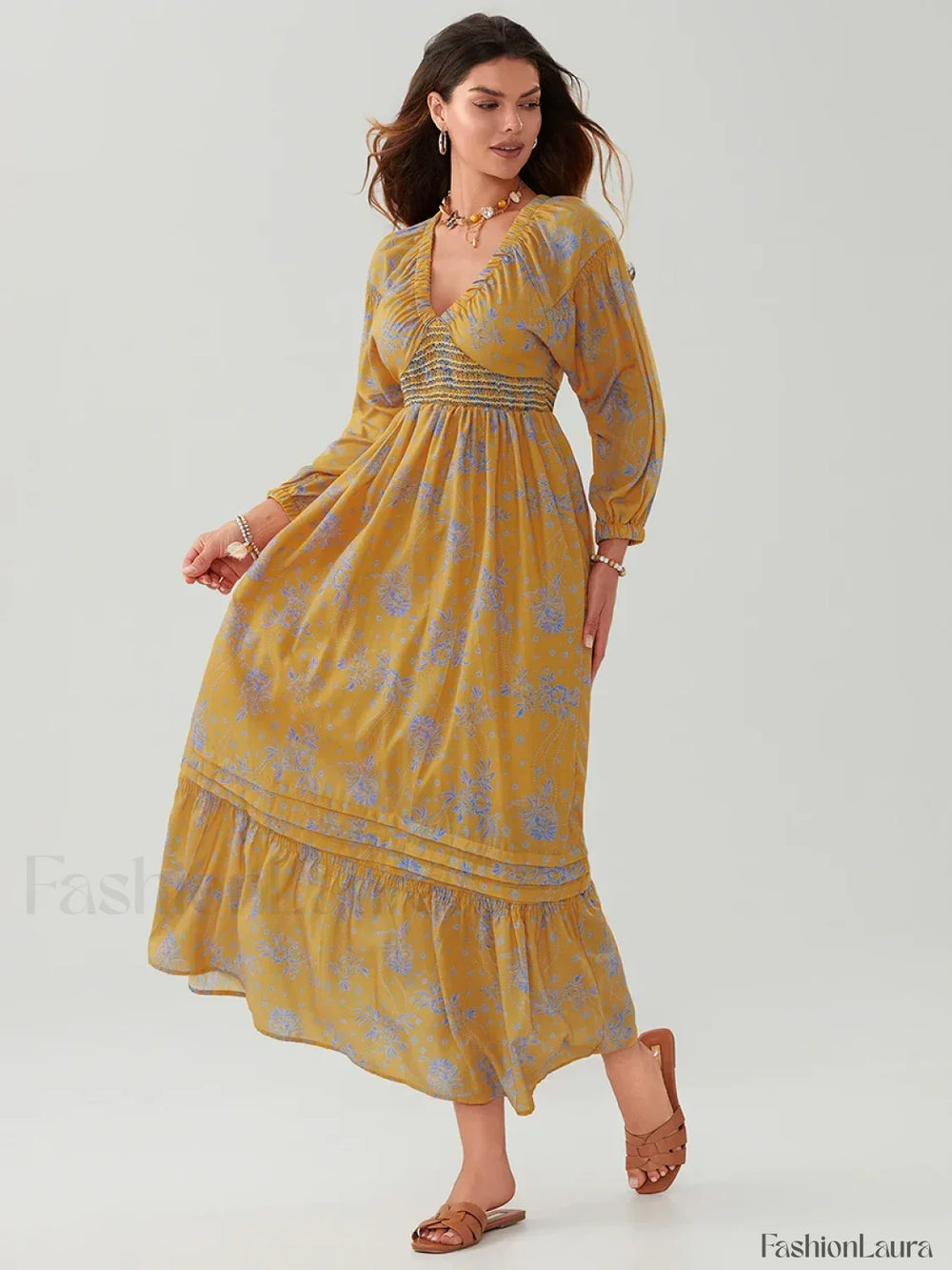 Puff Sleeve Flowy Boho Dress