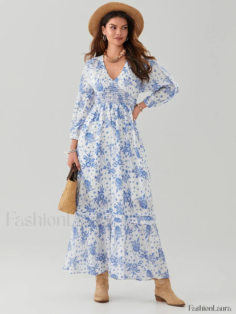 Puff Sleeve Flowy Boho Dress color4 / S