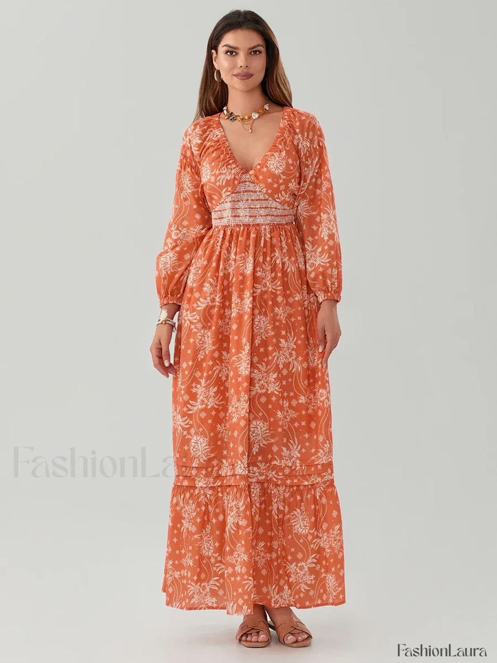 Puff Sleeve Flowy Boho Dress color6 / S