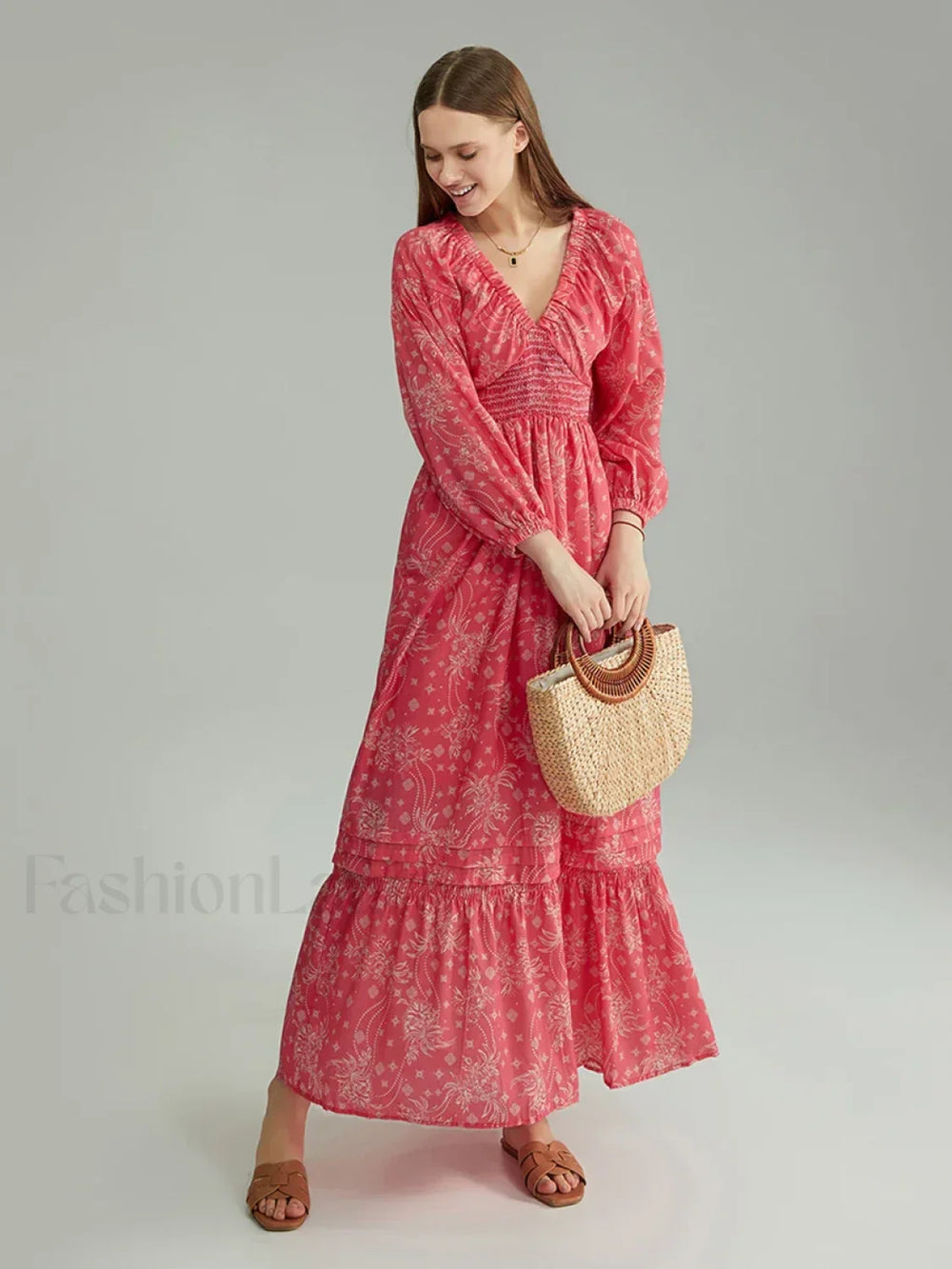 Puff Sleeve Flowy Boho Dress color7 / S