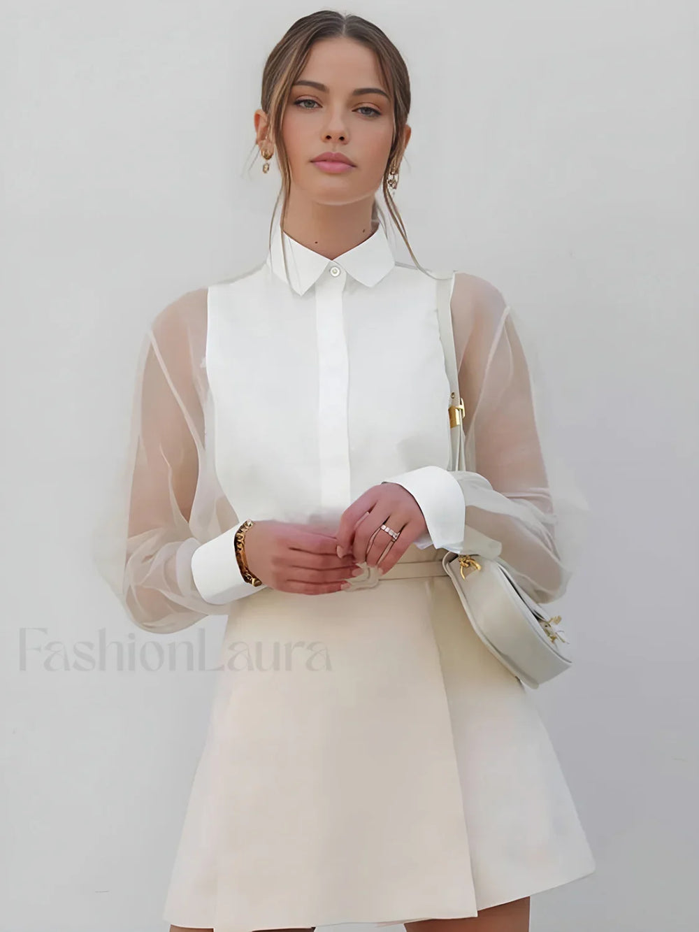 Puff Sleeve Graceful Organza Shirt White / XS Shirts