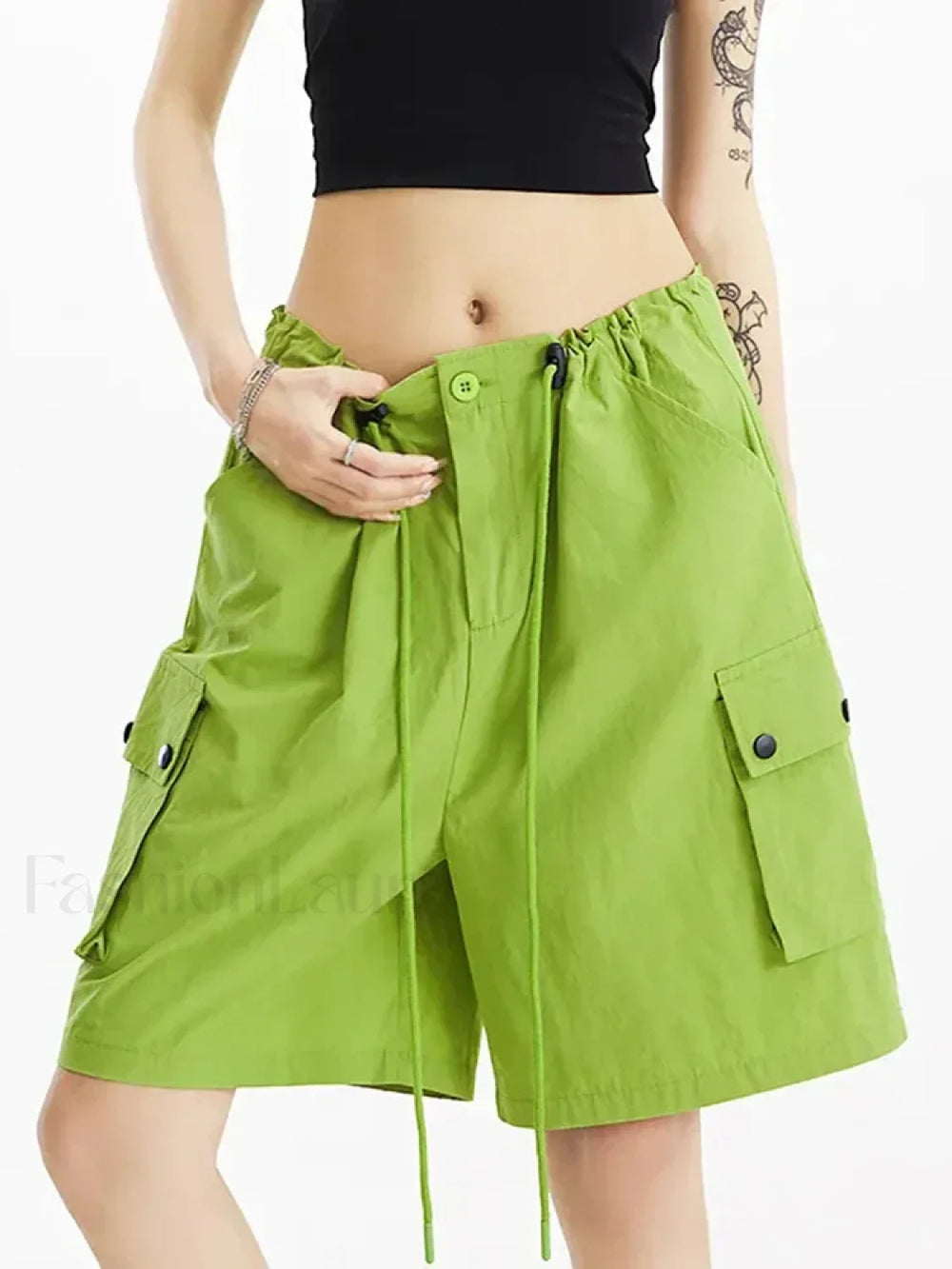 Punk Rose Color Cargo High Waist Short Green / S
