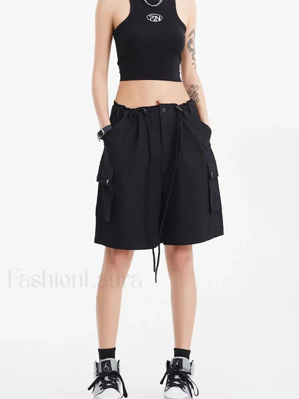 Punk Rose Color Cargo High Waist Streetwear Short