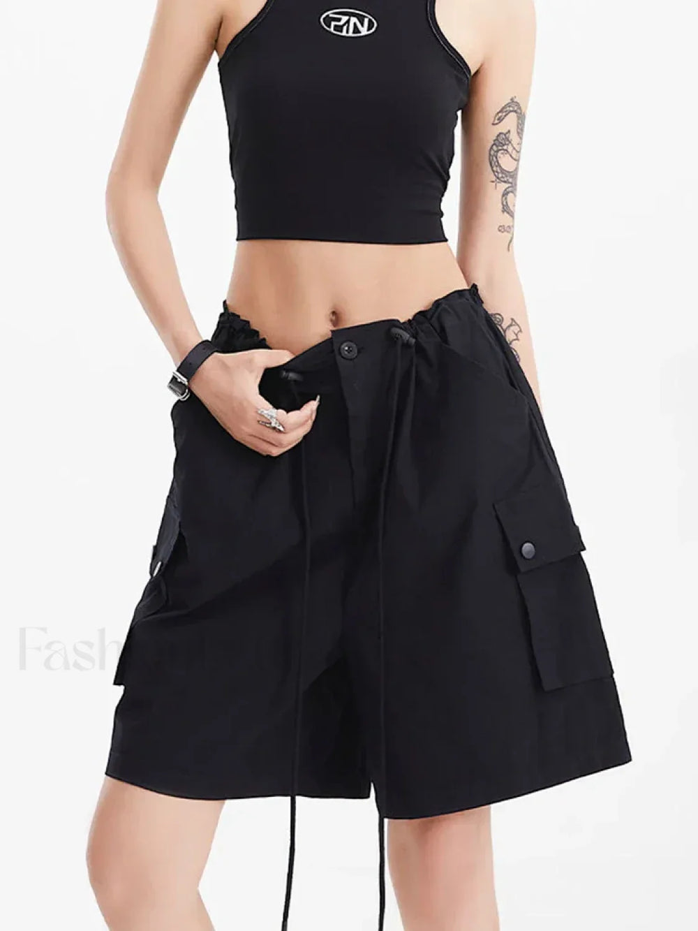 Punk Rose Color Cargo High Waist Streetwear Short Black / S