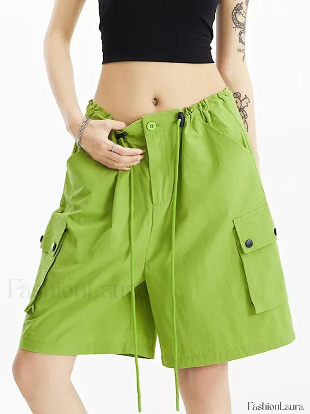 Punk Rose Color Cargo High Waist Streetwear Short Green / S