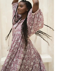 Purple Lantern Sleeve Boho Dress