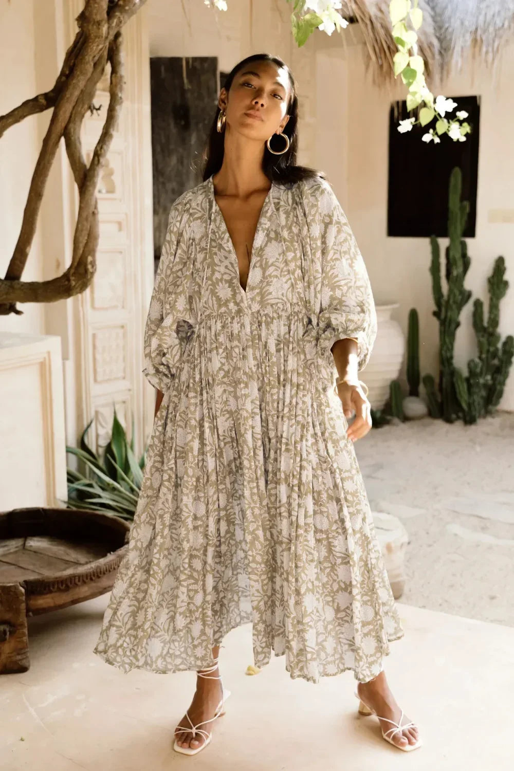 Purple Lantern Sleeve Boho Dress white / S