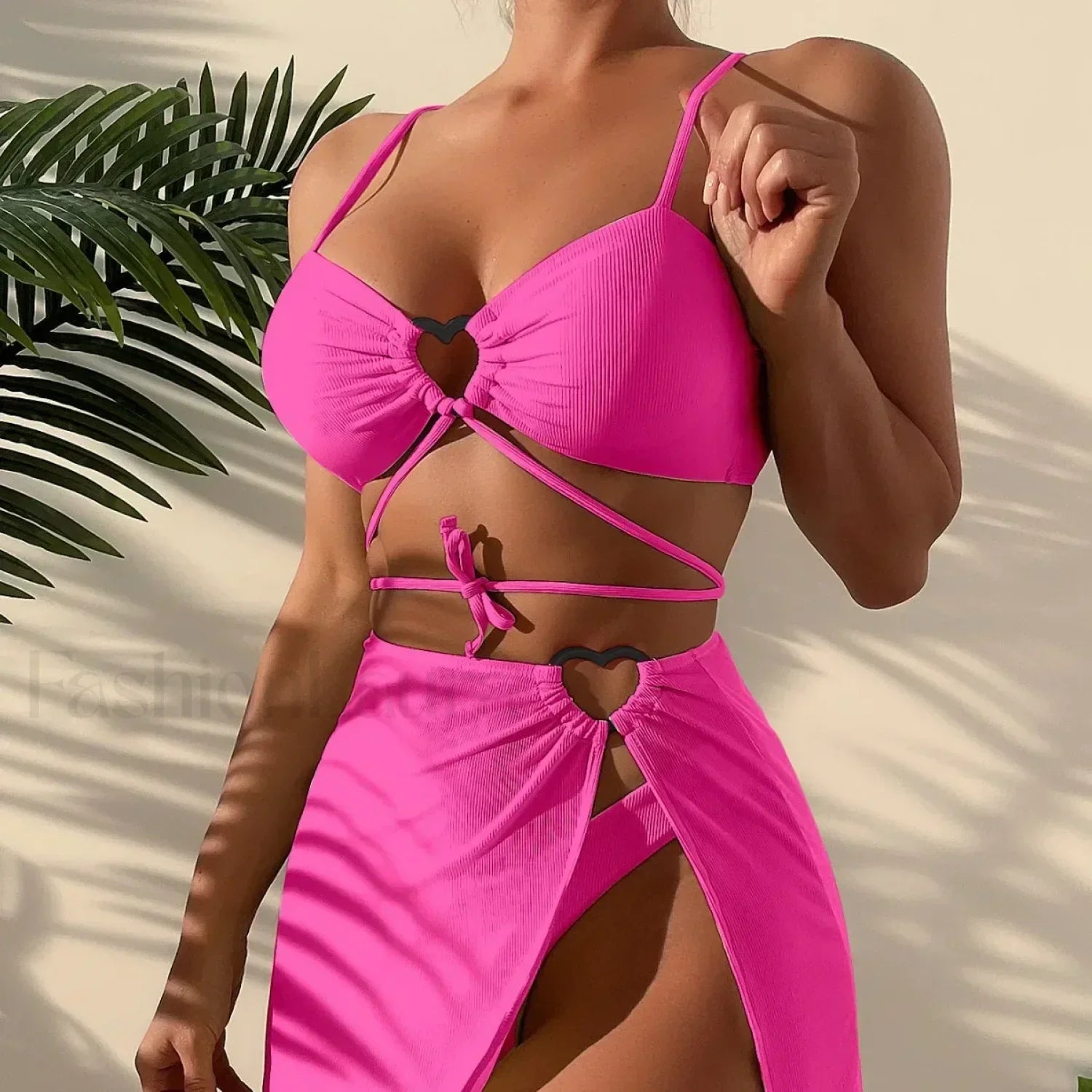 Purple Ribbed Sarong Three Piece Set