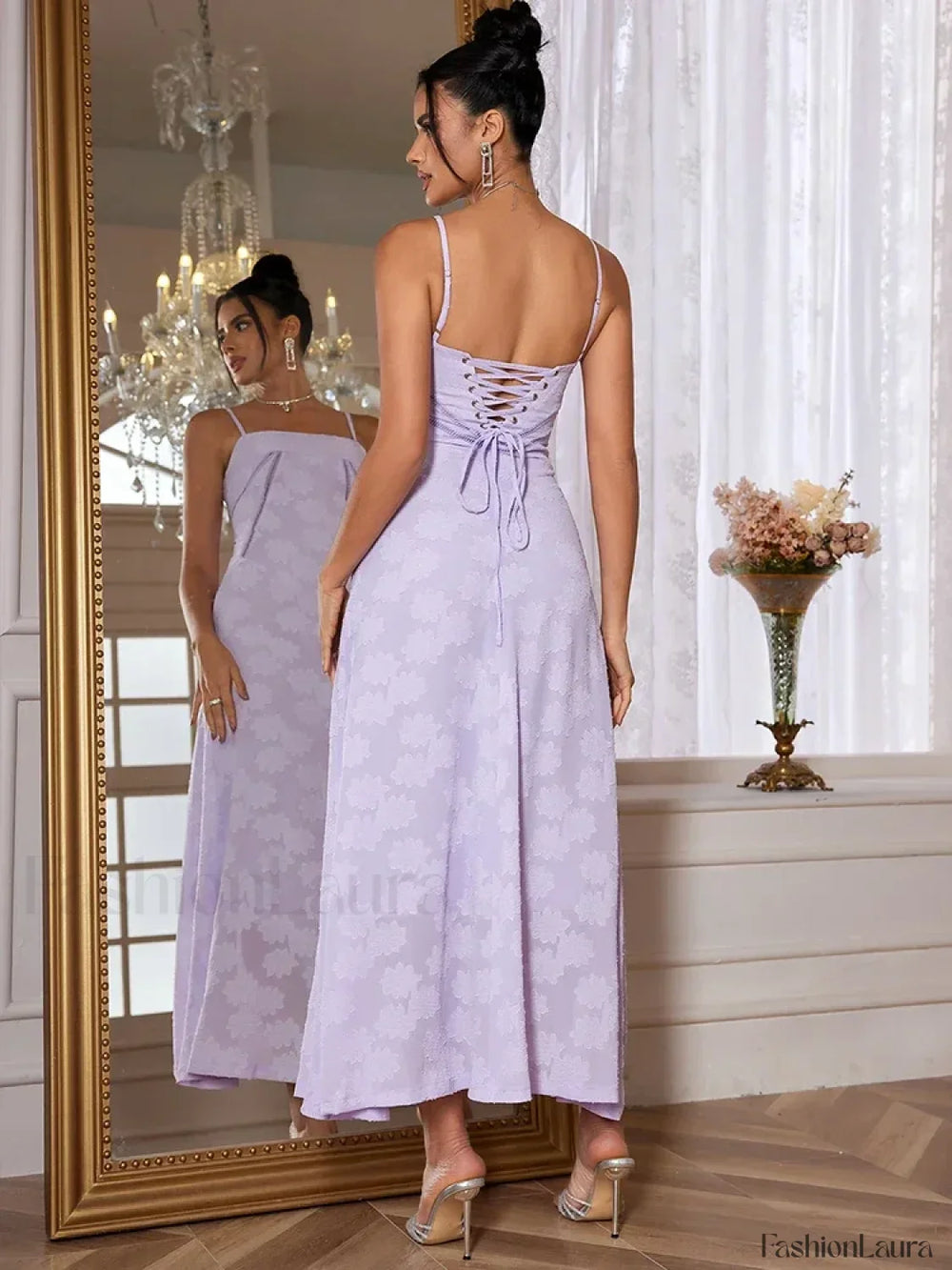 Purple Spaghetti Lace Maxi Dress