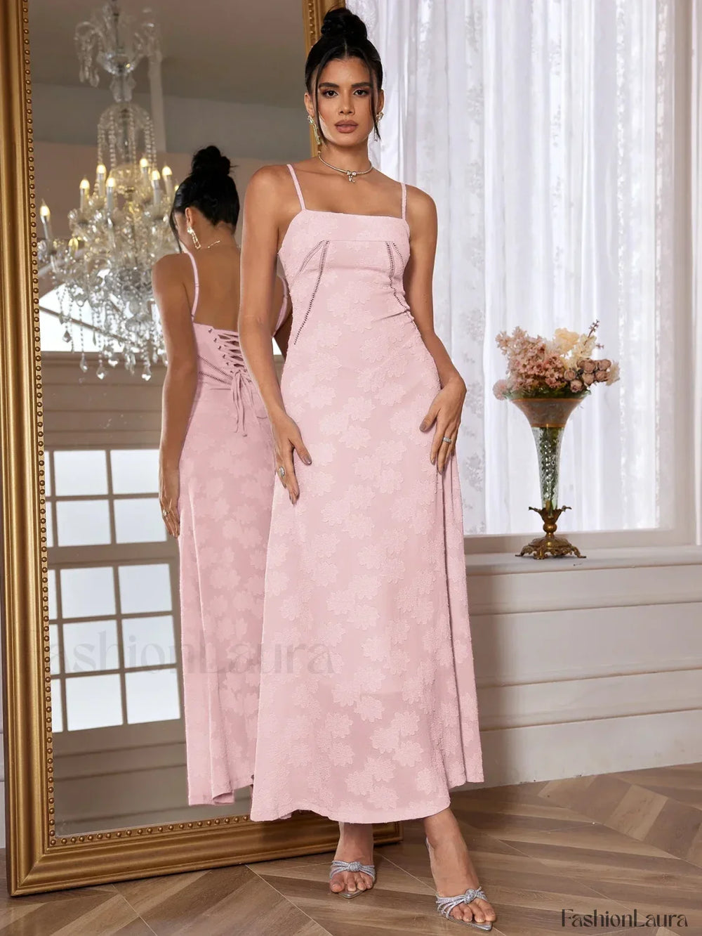 Purple Spaghetti Lace Maxi Dress Pink / S (fully lined)