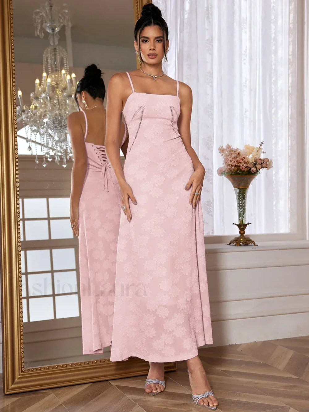 Purple Spaghetti Lace Maxi Dress Pink / S (fully lined)