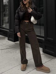 Quilted Puffer Mock Trendy Neck Crop Coat Winter Coats