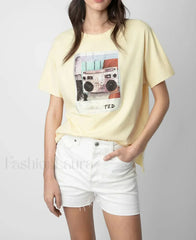Radio Yellow Rhinestone T Shirt Yellow / S