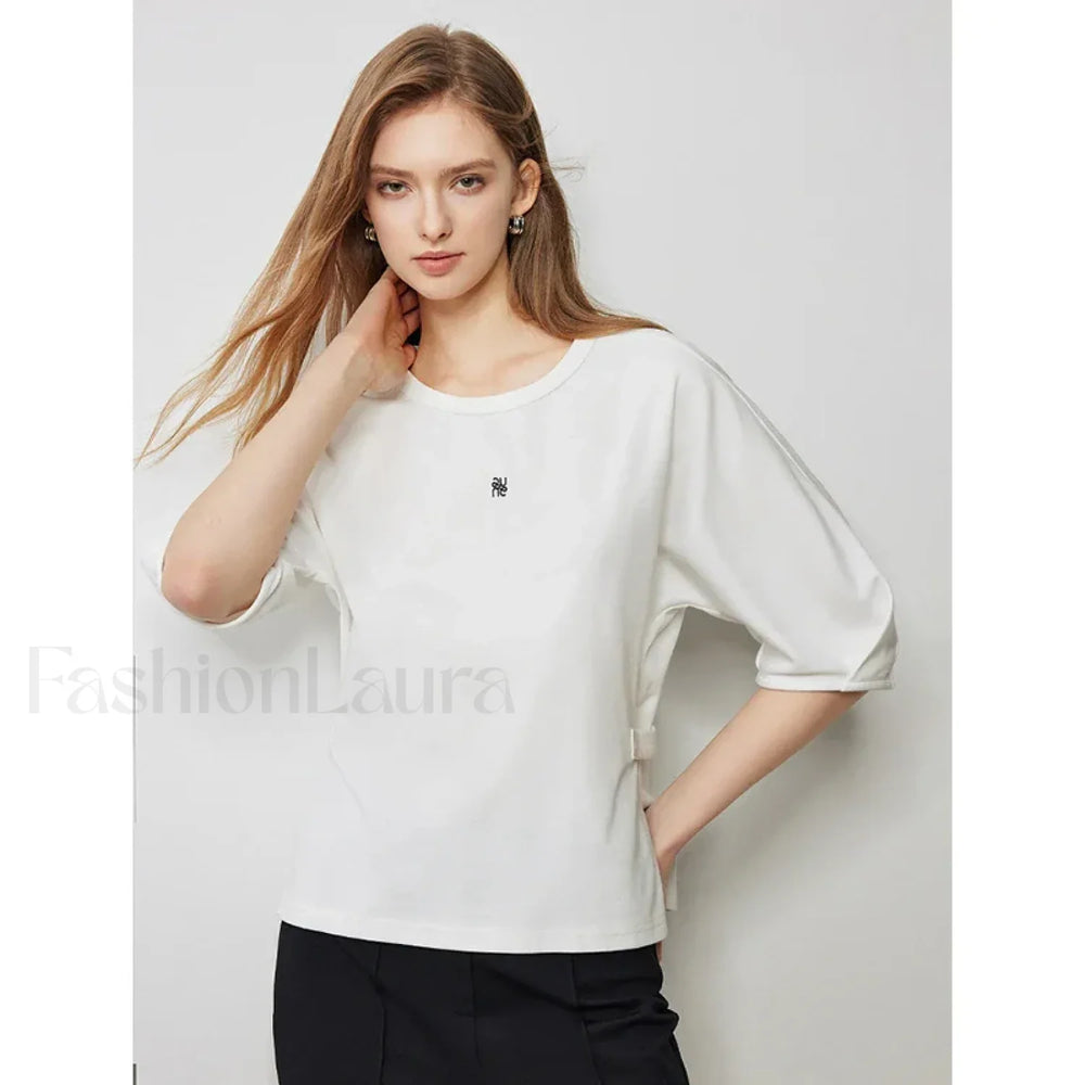 Raglan Half Sleeve Pullover T Shirt Beige / S