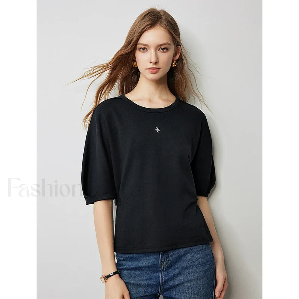 Raglan Half Sleeve Pullover T Shirt Black / S