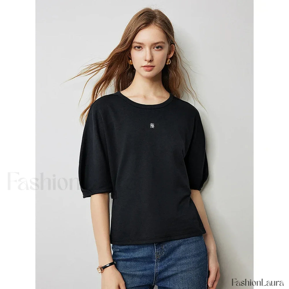 Raglan Half Sleeve Pullover T Shirt Black / S