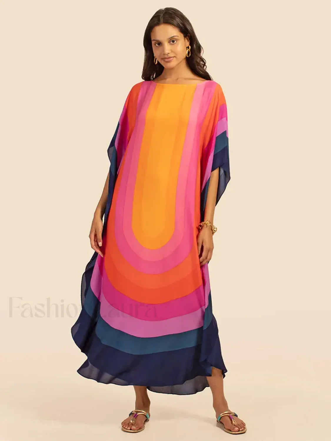 Rainbow Batwing Boho Maxi Cover Up BLUE / One Size