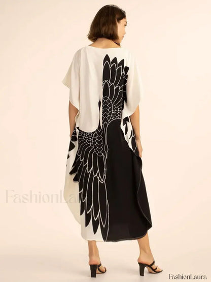 Rainbow Batwing Boho Maxi Cover Up BLACK / One Size