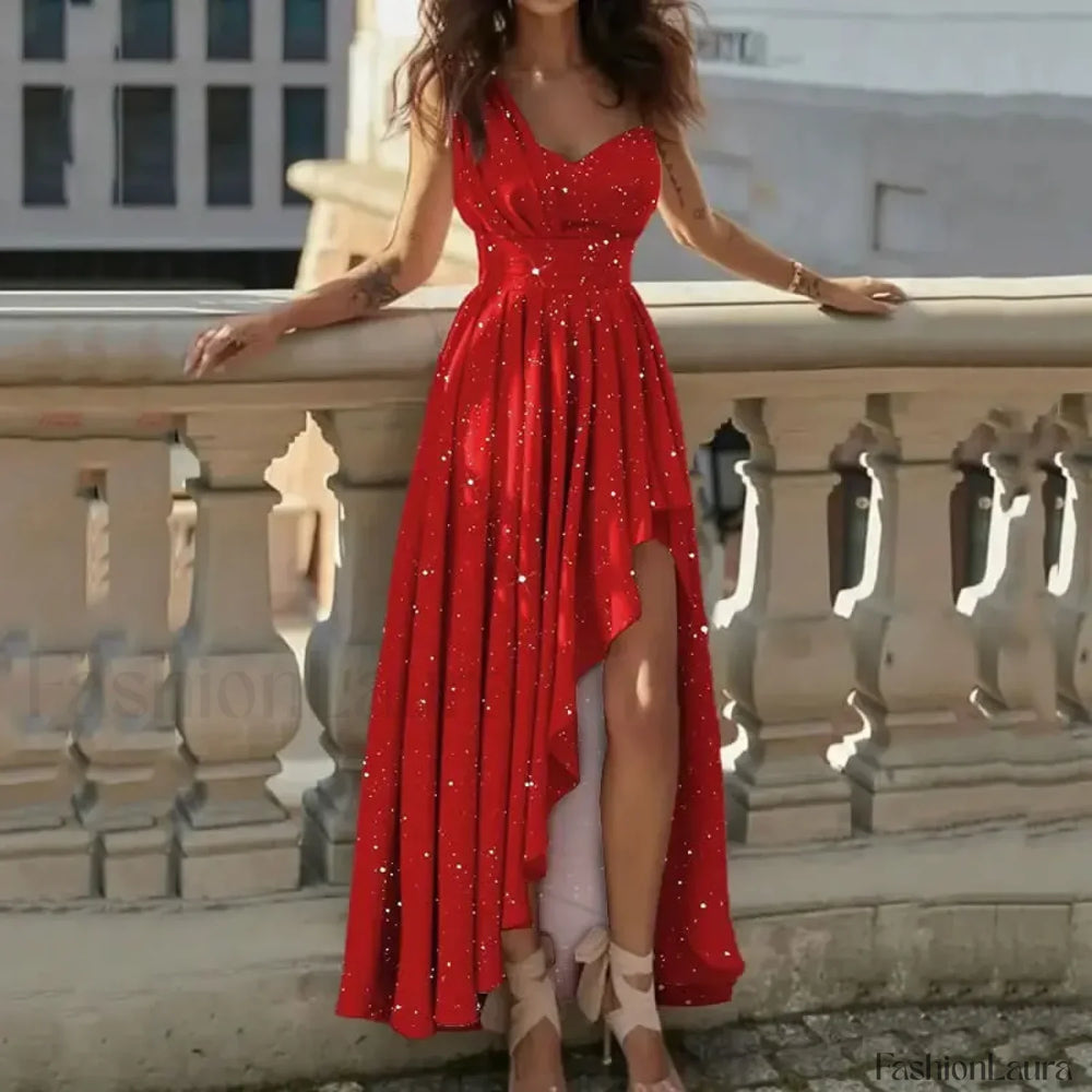 Red Cocktail Party Midi Dress