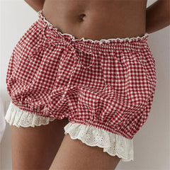 Red Gingham Lace Trim Lounge Short