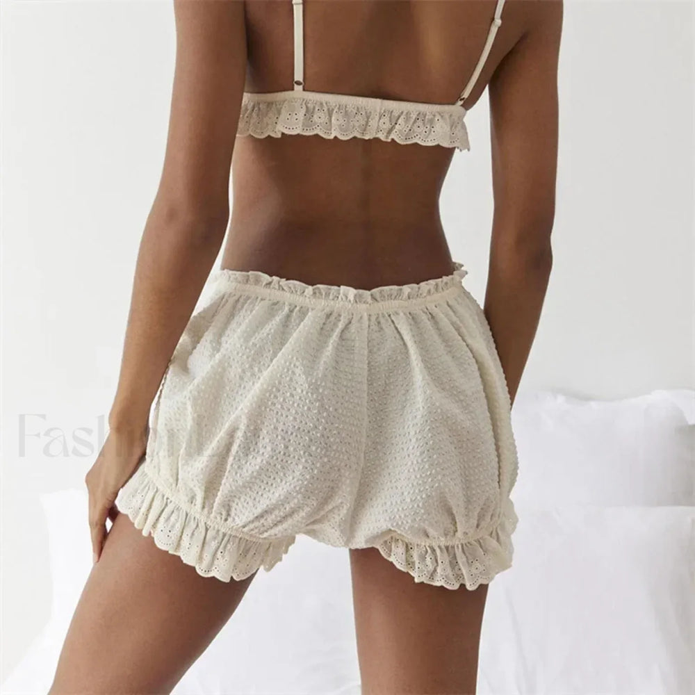 Red Gingham Lace Trim Lounge Short