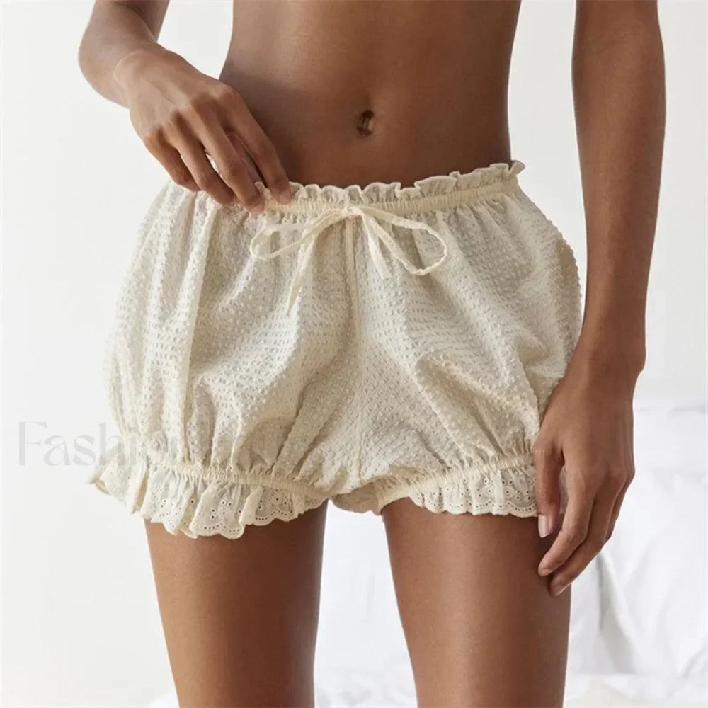 Red Gingham Lace Trim Lounge Short