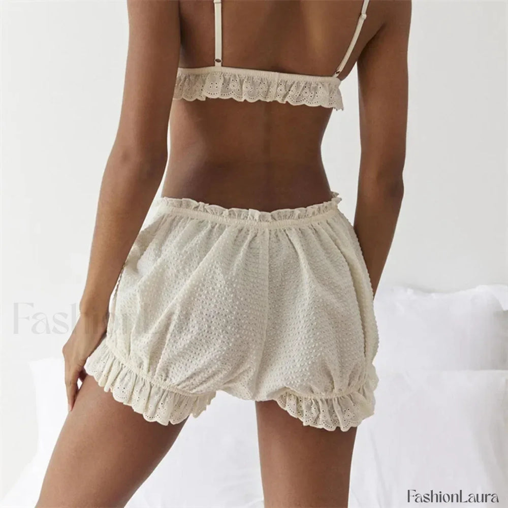 Red Gingham Lace Trim Lounge Short