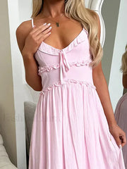 Red V Neck Camisole Midi Dress