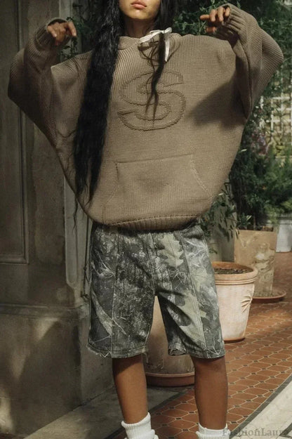 Relief Knitted Casual Loose Hoodie