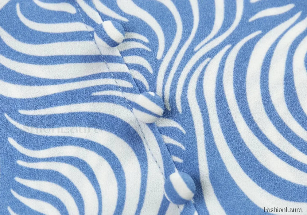 Retro Blue Zebra Striped Slim Cropped Tops Blouse