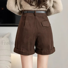 Retro Corduroy Boyfriend Style Female Shorts