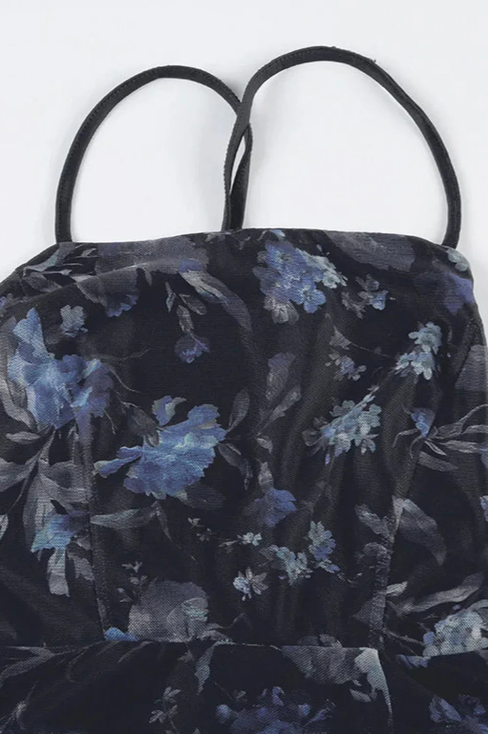 Retro Floral Strappy Backless High Split Pleated Maxi Dress