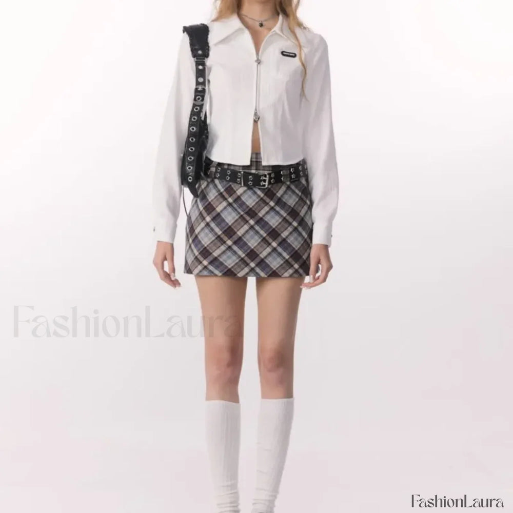 Retro High Waist Commuter Plaid Skirt
