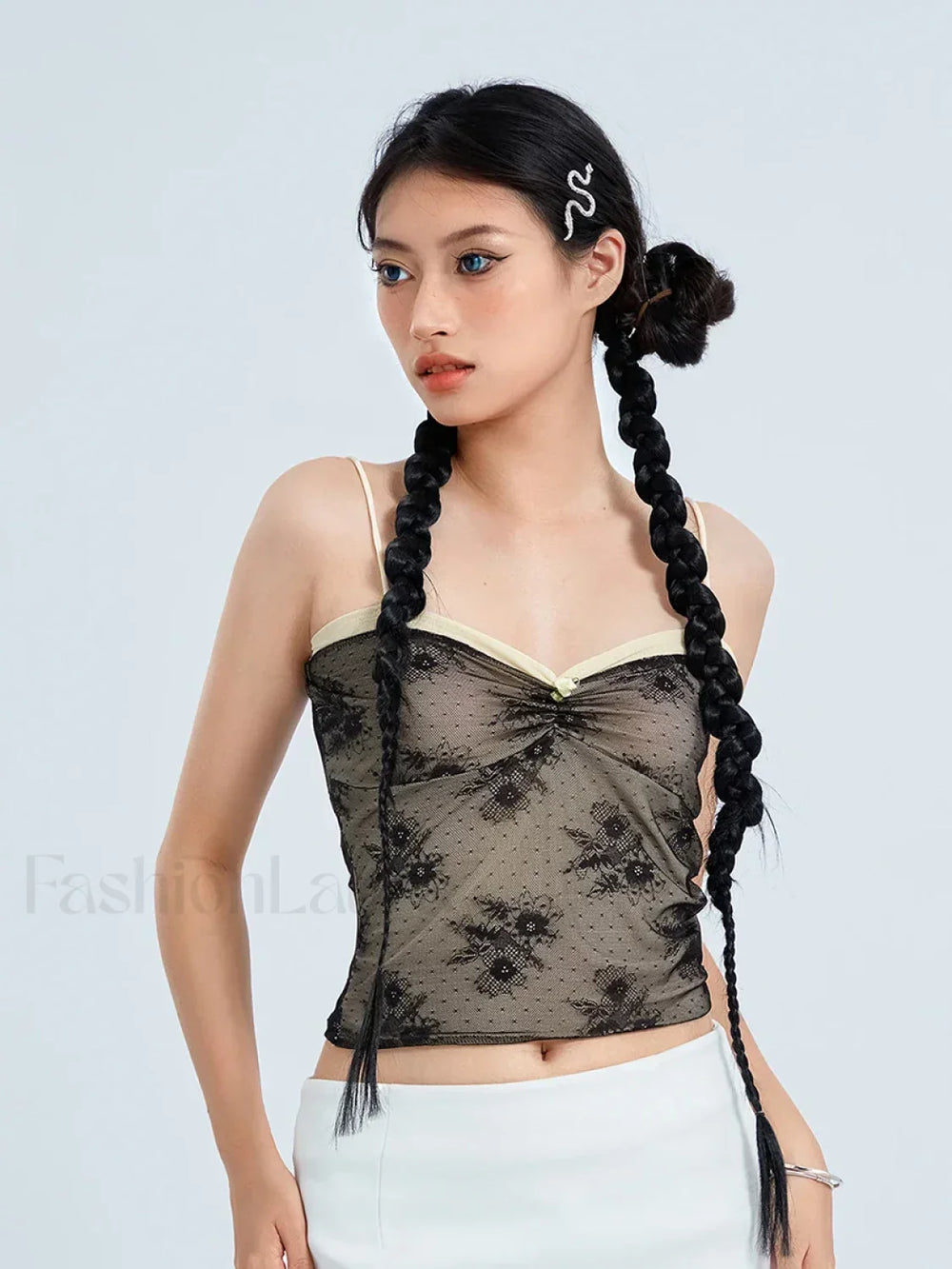 Retro Mesh Patchwork Crop Top Black / S